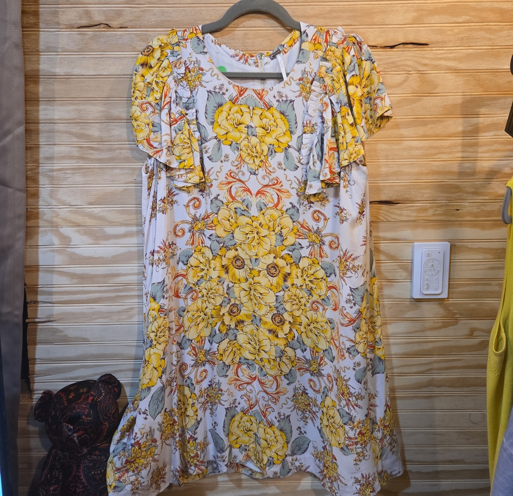 Free People Women's Yellow Floral Swing Dress
